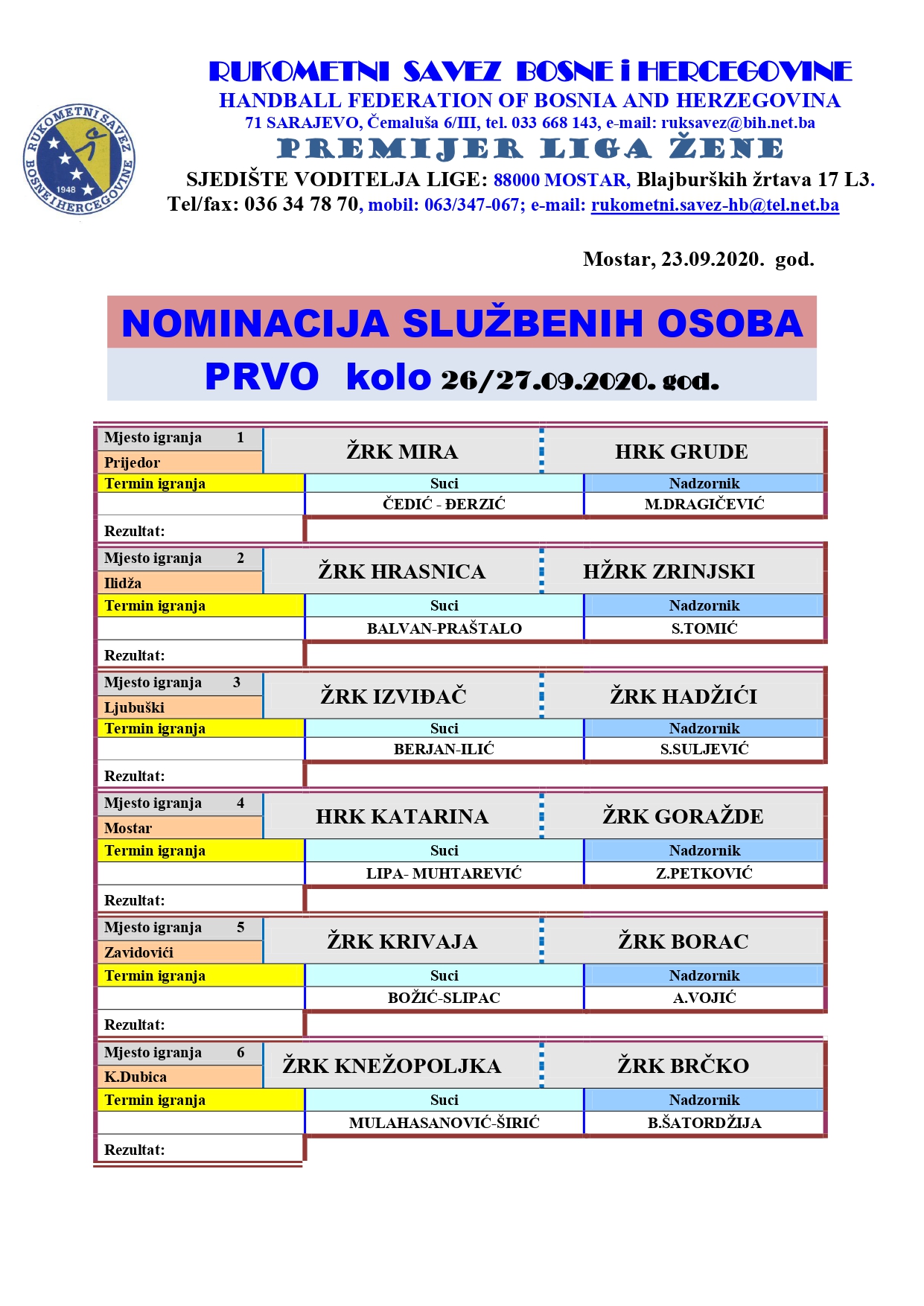 Nominacija službenih lica PL BiH za žene