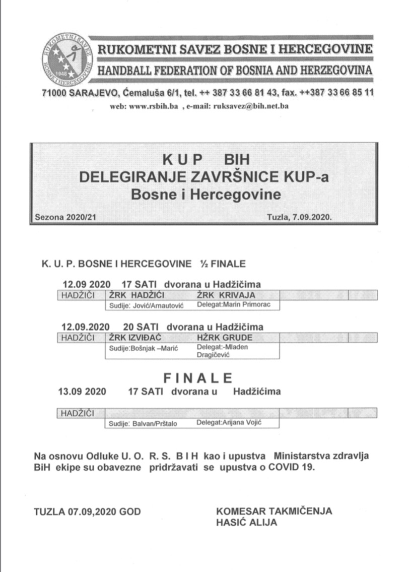 Delegiranje završnice KUP-a BiH za žene
