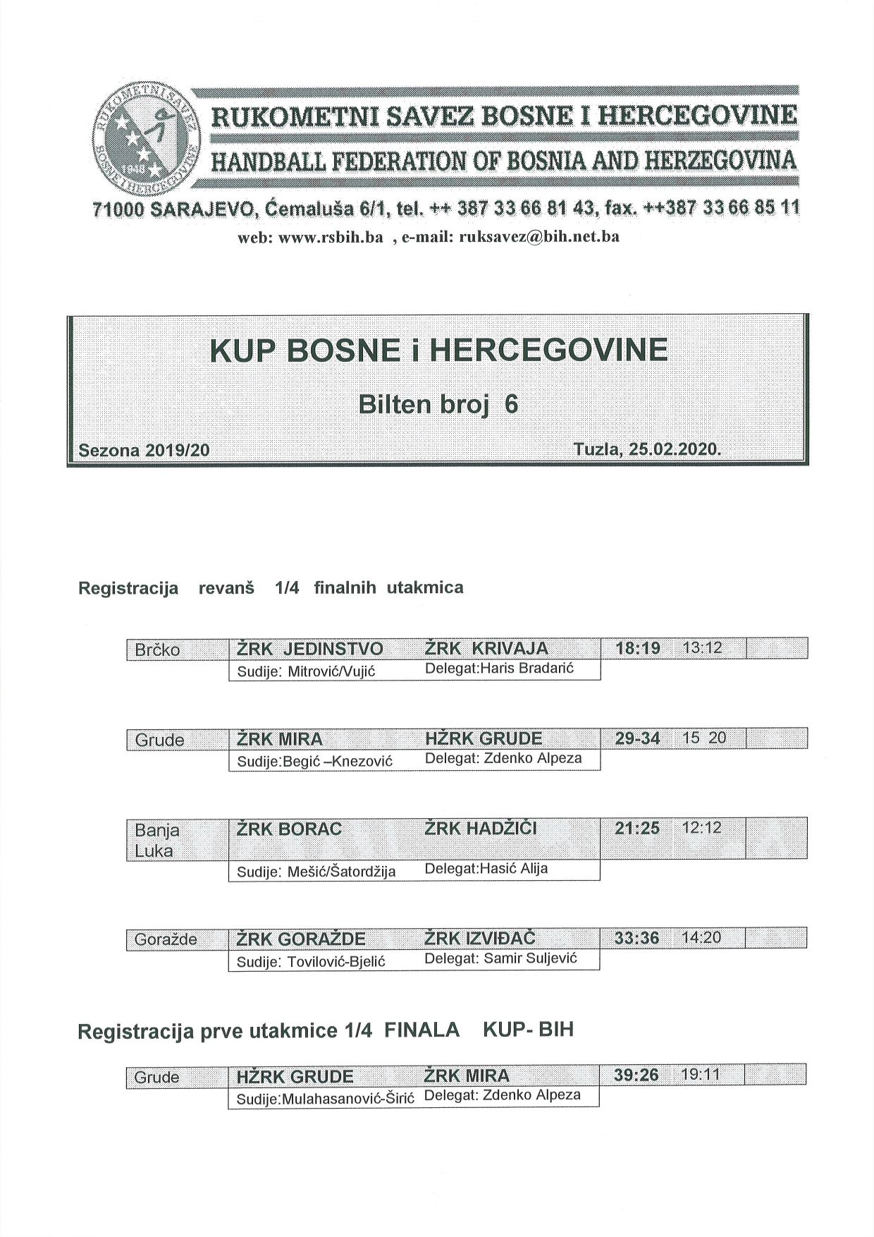 Bilten broj 6. Dopuna KUP-a BiH