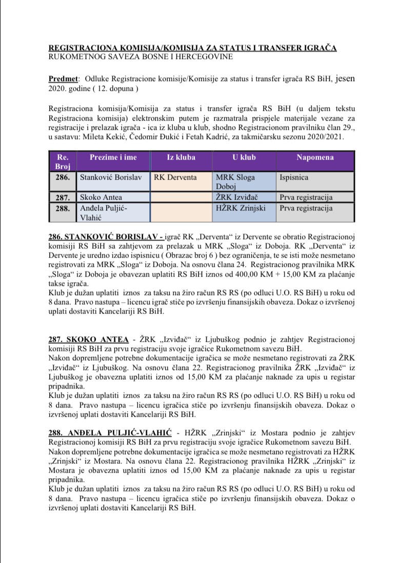 ODLUKE Registracione komisije 12. Dopuna