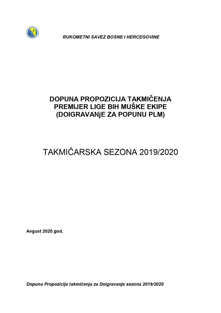 Dopuna Propozicija takmičena PL BiH za mučkarce – Doigravanje za popunu PLM BiH sezona 2019/2020