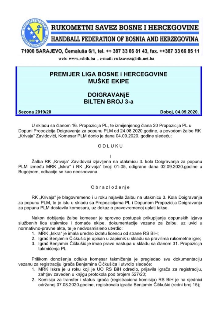 Bilten broj 3-a Doigravanja za popunu PLM BiH