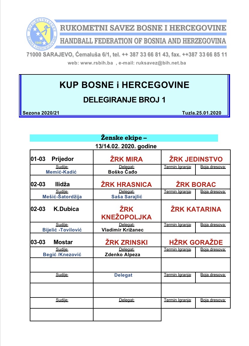 Nominacija službenih osoba  KUP-a BiH
